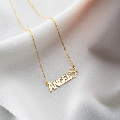 Collana con nome per animali domestici e dettaglio a forma di zampa