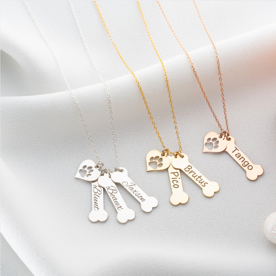 Custom Dog Bone Charm Necklace with Name