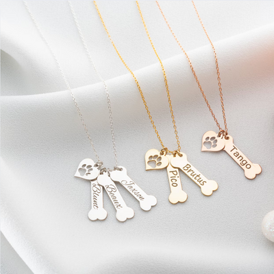 Custom Dog Bone Charm Necklace with Name
