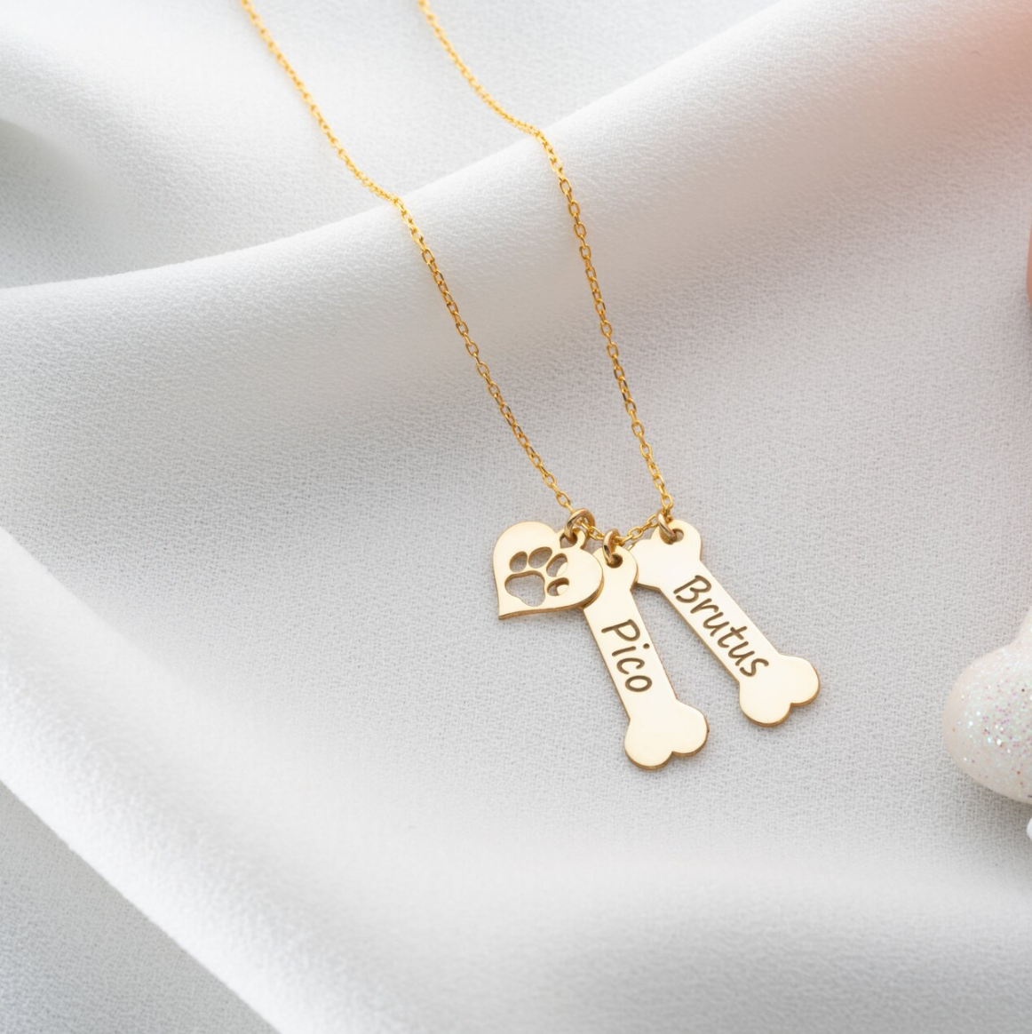 Custom Dog Bone Charm Necklace with Name