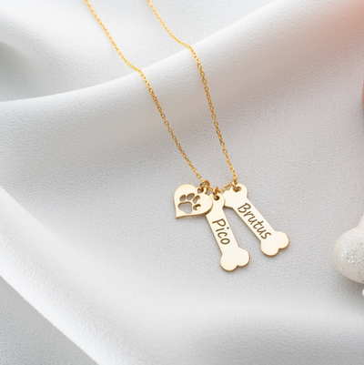 Custom Dog Bone Charm Necklace with Name