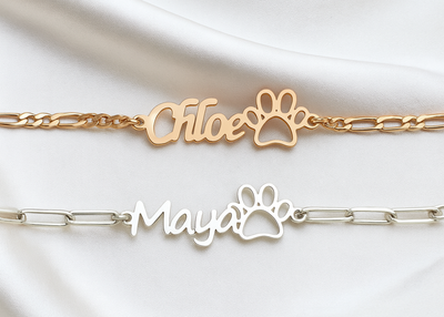Pet Name Bracelet with Paw Detail