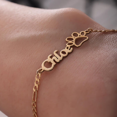 Pet Name Bracelet with Paw Detail