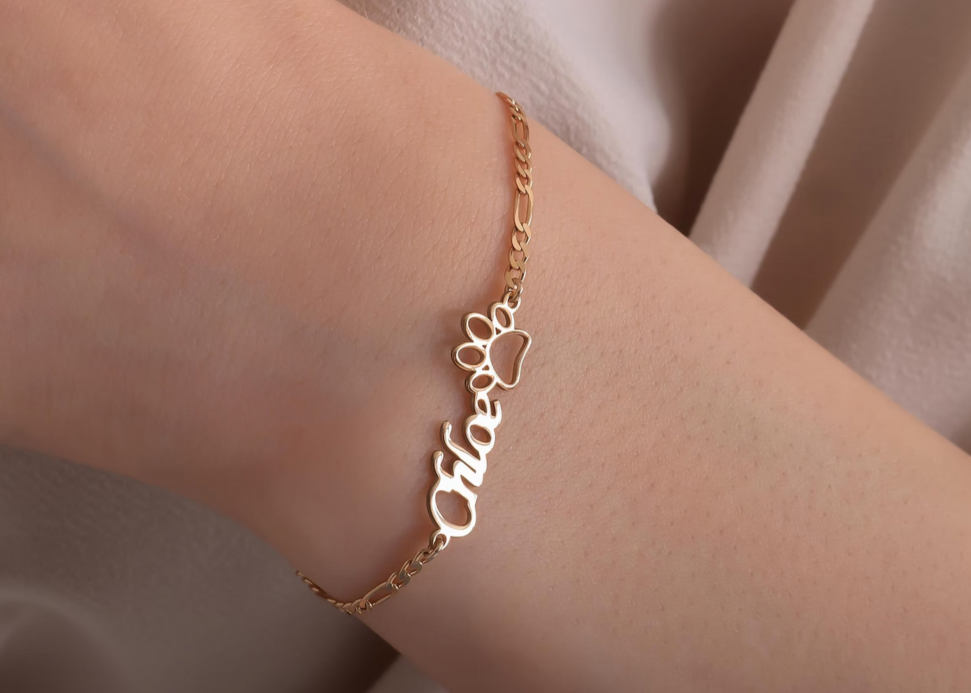 Pet Name Bracelet with Paw Detail